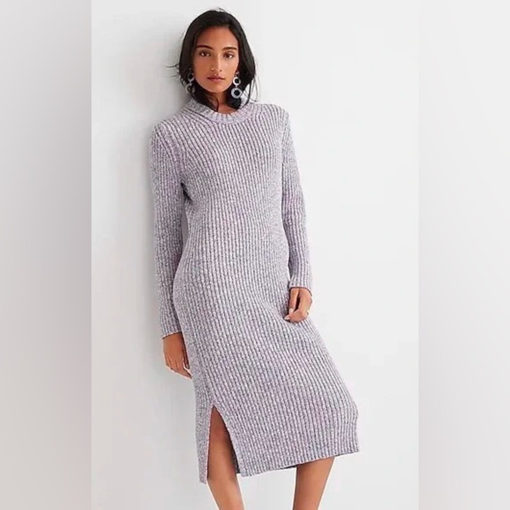 NWT J. Crew Cotton Ribbed Sweater Midi Dress Lilac Ivory S